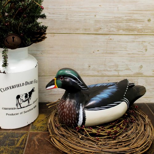 CVHOMEDECO Wild Duck Figurine - Hand Engraved & Painted Farmhouse Decor | 12 Inch Mallard Accent