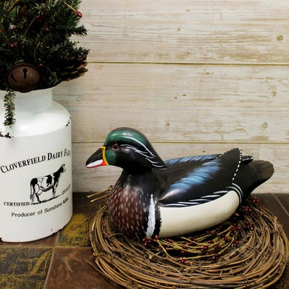 CVHOMEDECO Wild Duck Figurine - Hand Engraved & Painted Farmhouse Decor | 12 Inch Mallard Accent