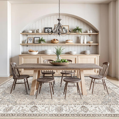 Skiennix 10x14 Washable Vintage Area Rug - Soft, Stain Resistant, Non-Slip Backing | Pet Friendly Beige Carpet