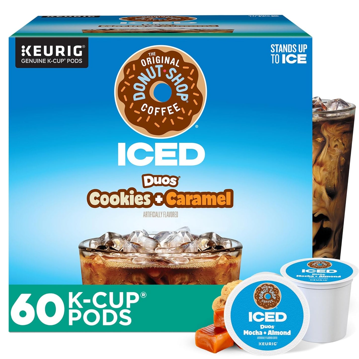 Original Donut Shop | Iced Duos Cookies & Caramel Coffee | 60 Keurig K-Cup Pods (6 Packs of 10)