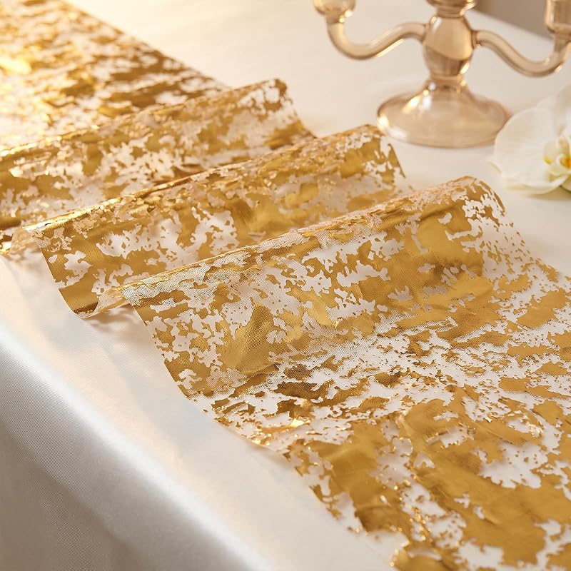 Gold Table Runner 2 Pcs 9FT Sequin Glitter Mesh - Variation: Gold+9FTx2