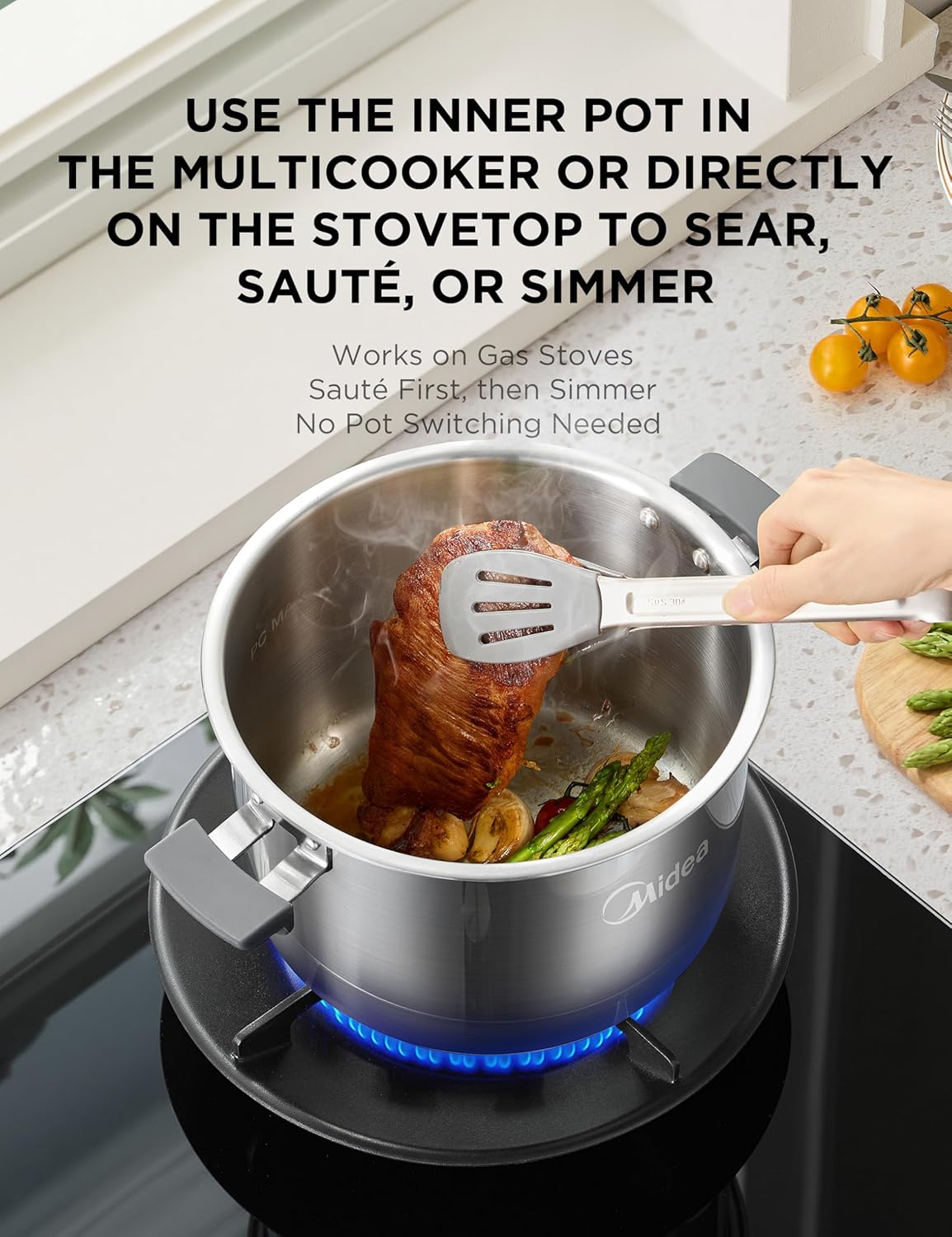 Midea 10-in-1 Electric Pressure Cooker - Versatile Slow Cooker, Steamer & Sous Vide - 6 Quart Stainless Steel Pot