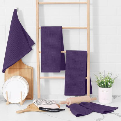 Homaxy Kitchen Dish Towels - 100% Cotton Waffle Weave, Ultra Soft & Absorbent, 13 x 28 Inches, 12-Pack, Eggplant