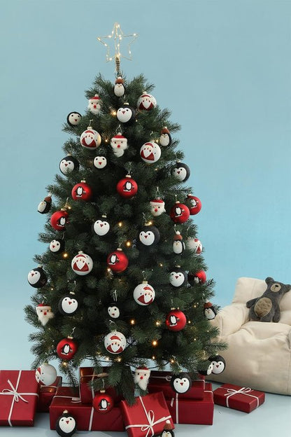 DN DECONATION Black and White Christmas Ornament - Cute Hand-Painted Santa Ball for Tree | Red Glass Decoration