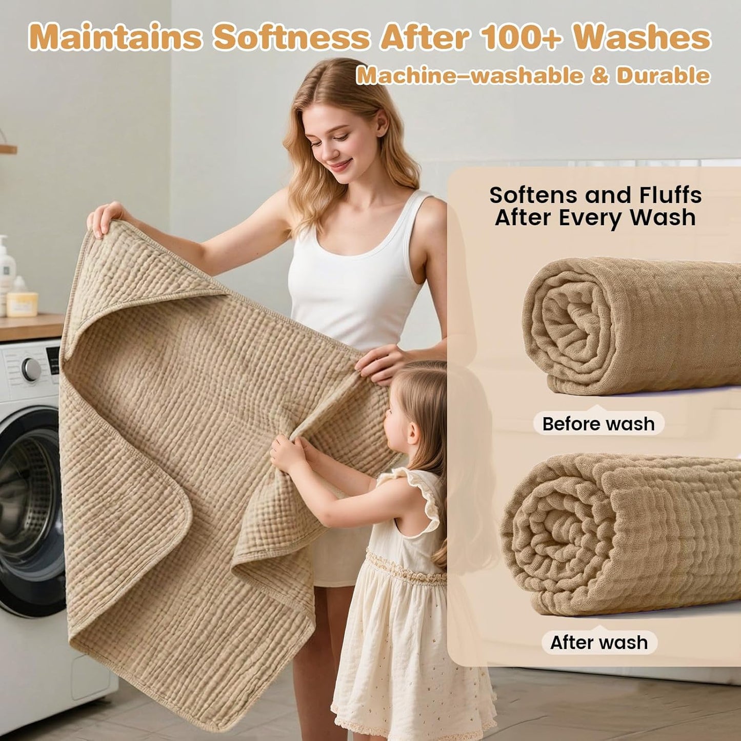 Skiennix Hooded Baby Bath Towels - Soft 100% Muslin Cotton, 6-Layer Absorbent, 32x32 Inch, Unisex 2 Pack