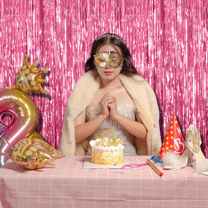 Skiennix Pink Tinsel Curtain Backdrop - 2 Pack Foil Fringe Party Decorations for Birthdays & Events