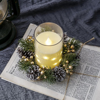 Regine Switzerland Christmas Candle Rings - Elegant Artificial Flower Wreaths with Gold Berries & Pinecones | Perfect Holiday Table Centerpieces