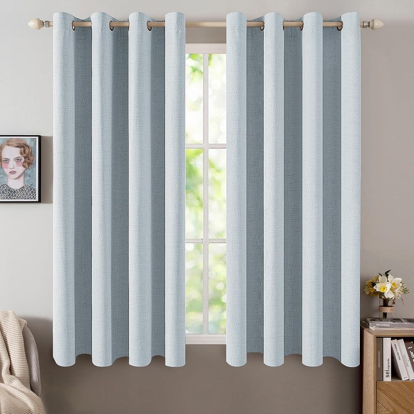 MIULEE Blackout Curtains - 100% Thermal Insulated Linen Textured Drapes | Chambray Blue, 52 x 45 Inch (2 Panels)