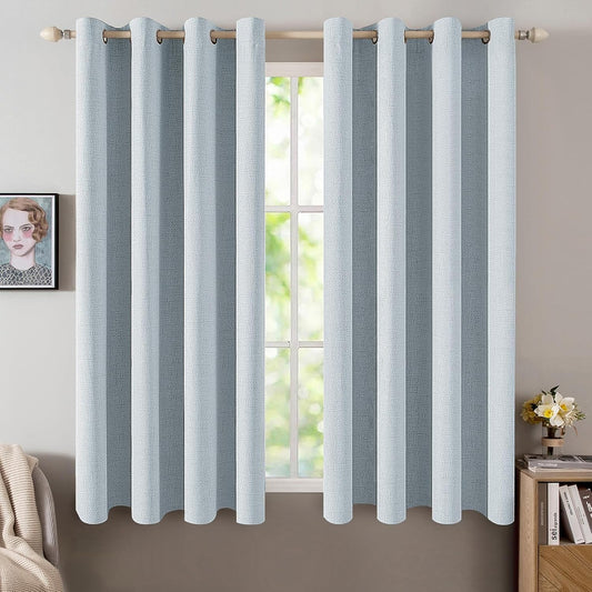 MIULEE Blackout Curtains - 100% Thermal Insulated Linen Textured Drapes | Chambray Blue, 52 x 45 Inch (2 Panels)
