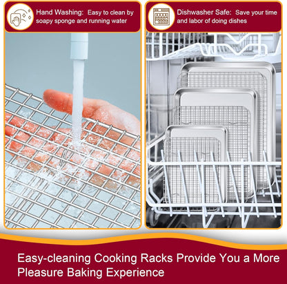 P&P CHEF Baking Sheet Set - Stainless Steel Cookie Sheets with Cooling Racks | 16, 12.5 & 9 Inch, Oven Safe