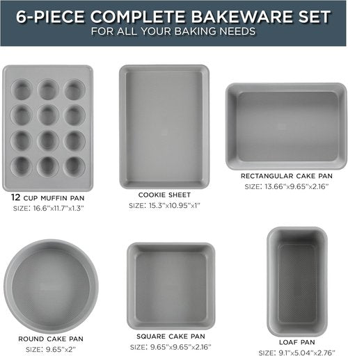 Country Kitchen Nonstick Bakeware Set - Durable & Easy Release, Navy | 6-Piece Stackable Set