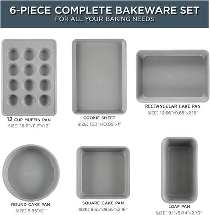 Country Kitchen Nonstick Bakeware Set - Durable & Easy Release, Navy | 6-Piece Stackable Set