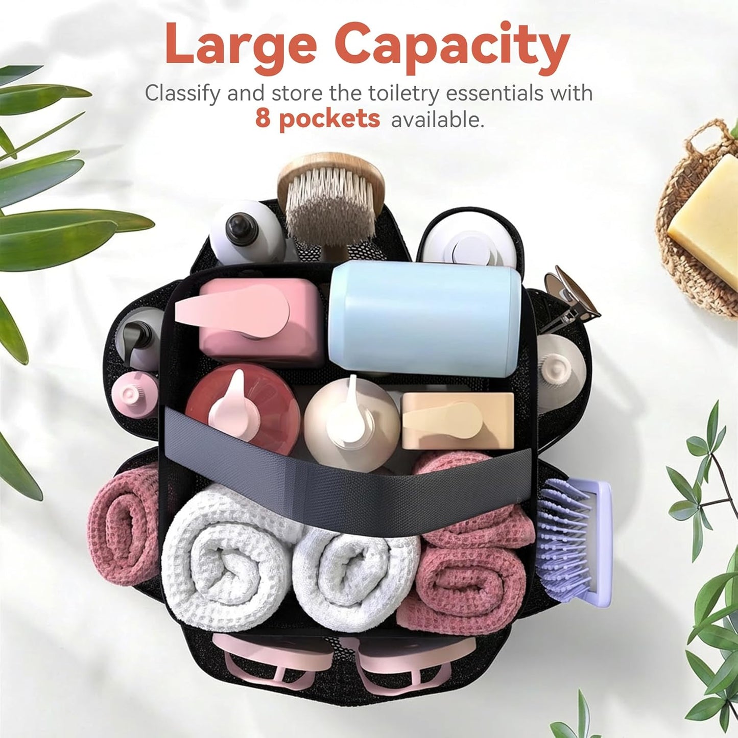 YASONIC Mesh Shower Caddy - Portable 8-Pocket Hanging Organizer for College Dorm Essentials | Black