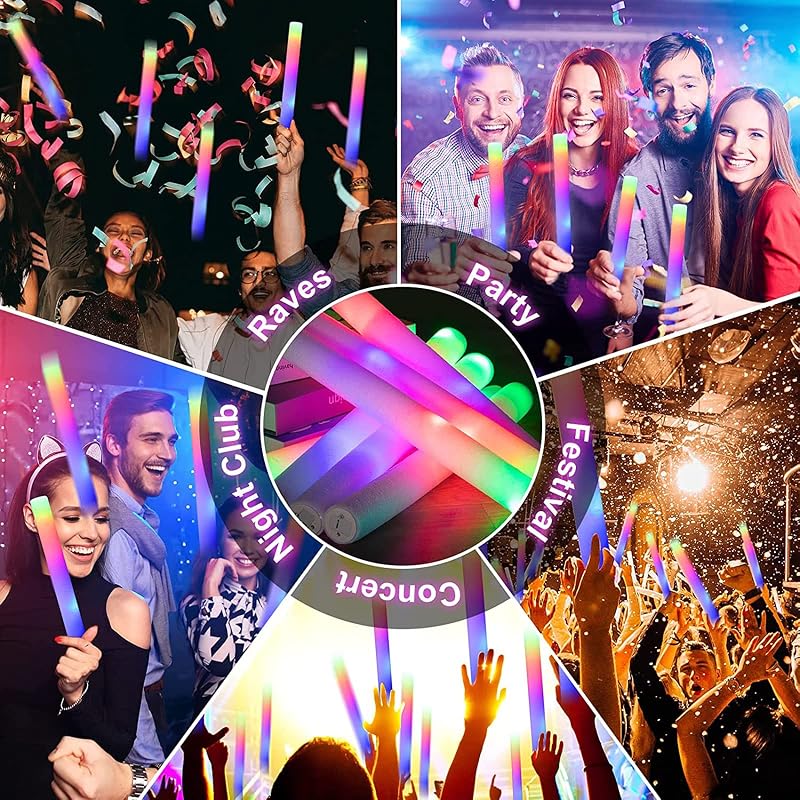 Variation 69: 68pcs Foam Glow Sticks Bulk - 3 Modes Blue Red Green Flashing
