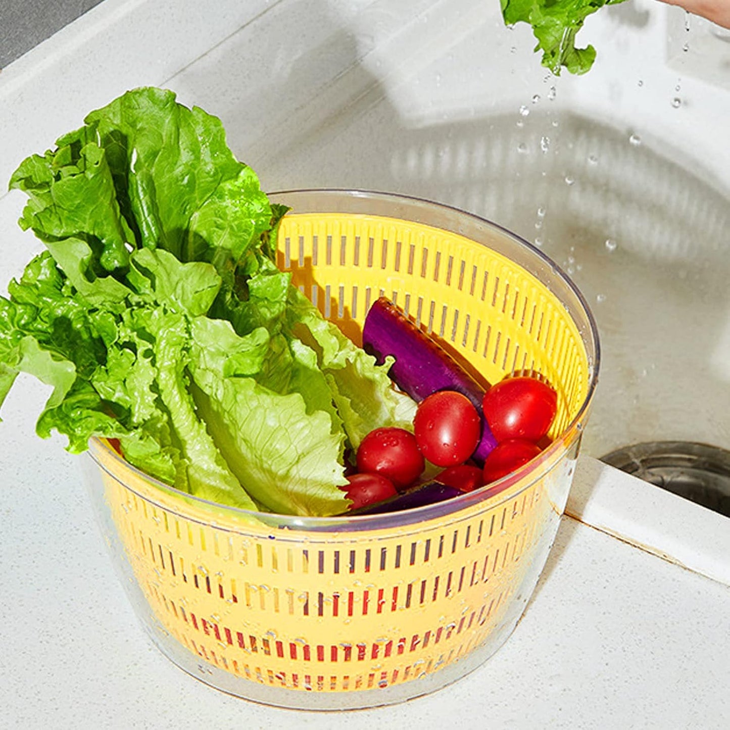 Skiennix Large Salad Spinner - 3-in-1 Vegetable Wash Bowl & Lettuce Cleaner | 4.22Qt Quick Drainage Mixer