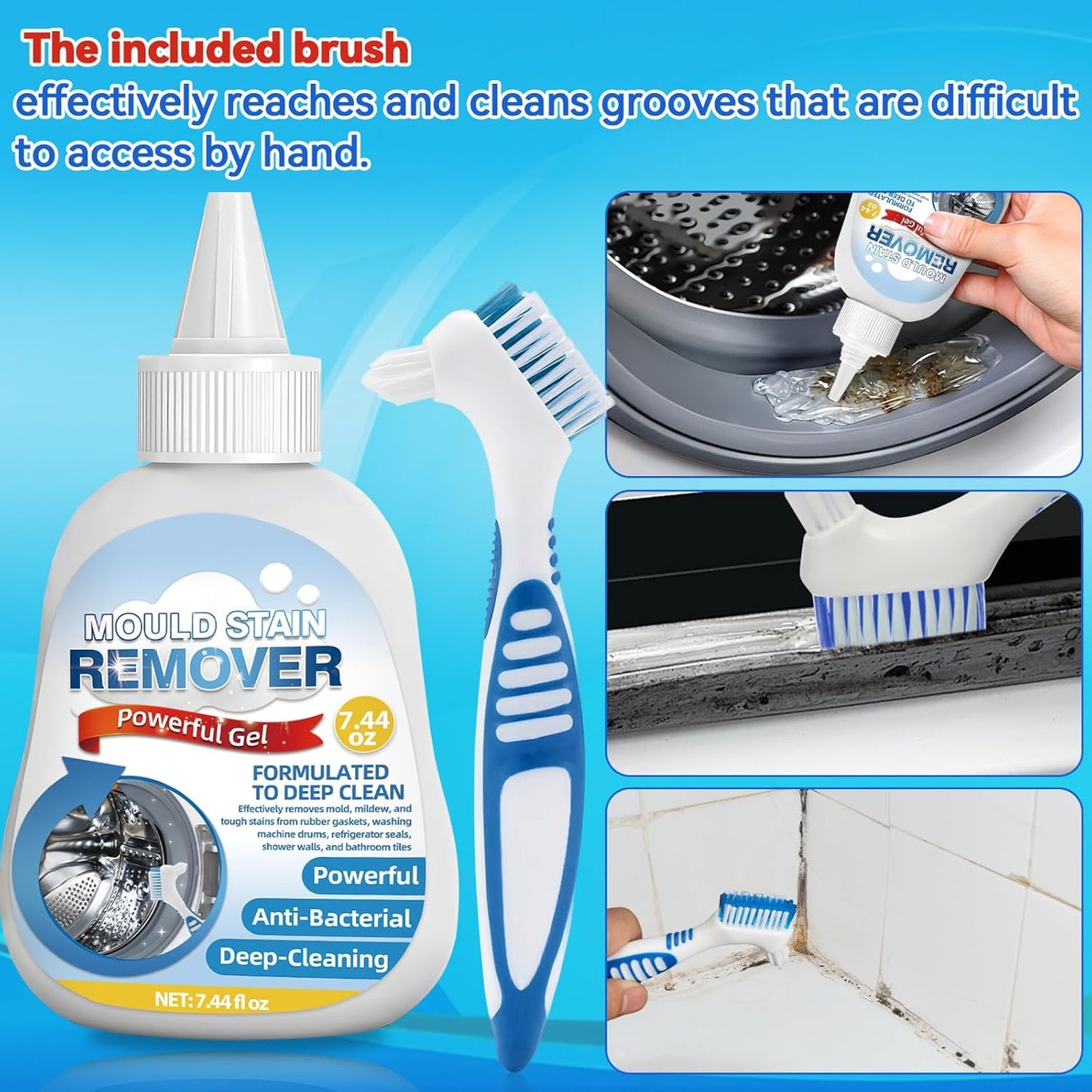 Mold Remover Gel by [Brand Name] - Powerful Washing Machine & Bathroom Cleaner for Gaskets, Grout, Tile, & More