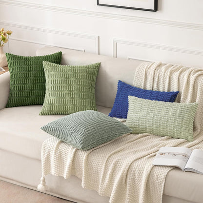 MIULEE Decorative Throw Pillow Covers - Soft Boho Striped Corduroy | 18x18 Inch, Pack of 2, Moss Green