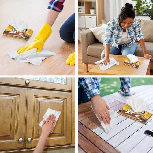 Heigble 12 Pcs Care Wood Surfaces Wipes 240 Count Furniture Polish Cleaner Shines and Protects Wipe Lemon Scent Floor Wipes for Kitchen Bathroom Furniture Wood Floors Cabinet Cleaning