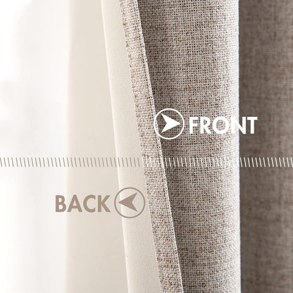 MIULEE Linen Blackout Curtains - 100% Room Darkening Thermal Insulated Grommet Panels | Khaki, 42"x63" (2 PCs)