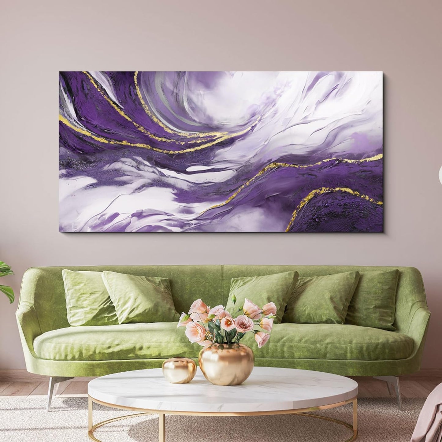 Yiijeah Large Canvas Wall Art - Purple and Gold Abstract Design for Living Room | Modern Framed Decor