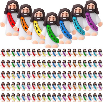 Bememo Jesus Figures - 100 Pcs Pocket Rubber Toys for Hide and Seek | Rainbow Color Easter Gifts