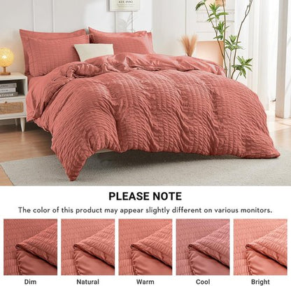 HYMOKEGE Queen Comforter Set - 7-Piece All-Season Luxury Bedding Set in Seersucker Design
