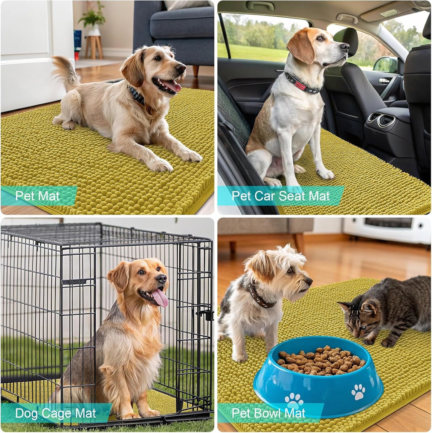 OLANLY Dog Door Mat - Absorbent Non-Slip Mud Mat for Muddy Paws | 36x24 Mustard Yellow Indoor Carpet