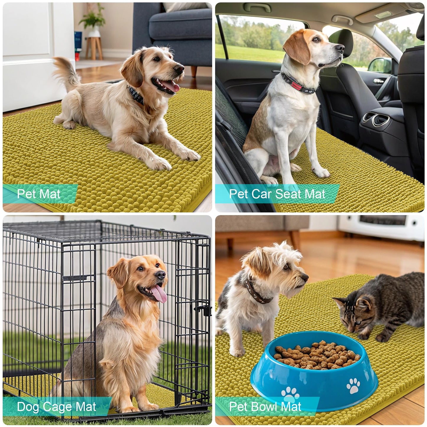 OLANLY Dog Door Mat for Muddy Paws 44x24, Absorbs Moisture and Dirt, Absorbent Non-Slip Washable Doormat, Quick Dry Chenille Mud Mat, Entry Indoor Entryway Carpet for Inside Floor, Mustard Yellow