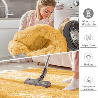 OLANLY 2x8 Machine Washable Runner Rugs for Hallway, Soft Fluffy Shaggy Bedside Rugs for Bedroom, Living Room, Indoor Floor Carpet for Kids Girls and Boys, Home Decor Aesthetic, Mustard Yellow