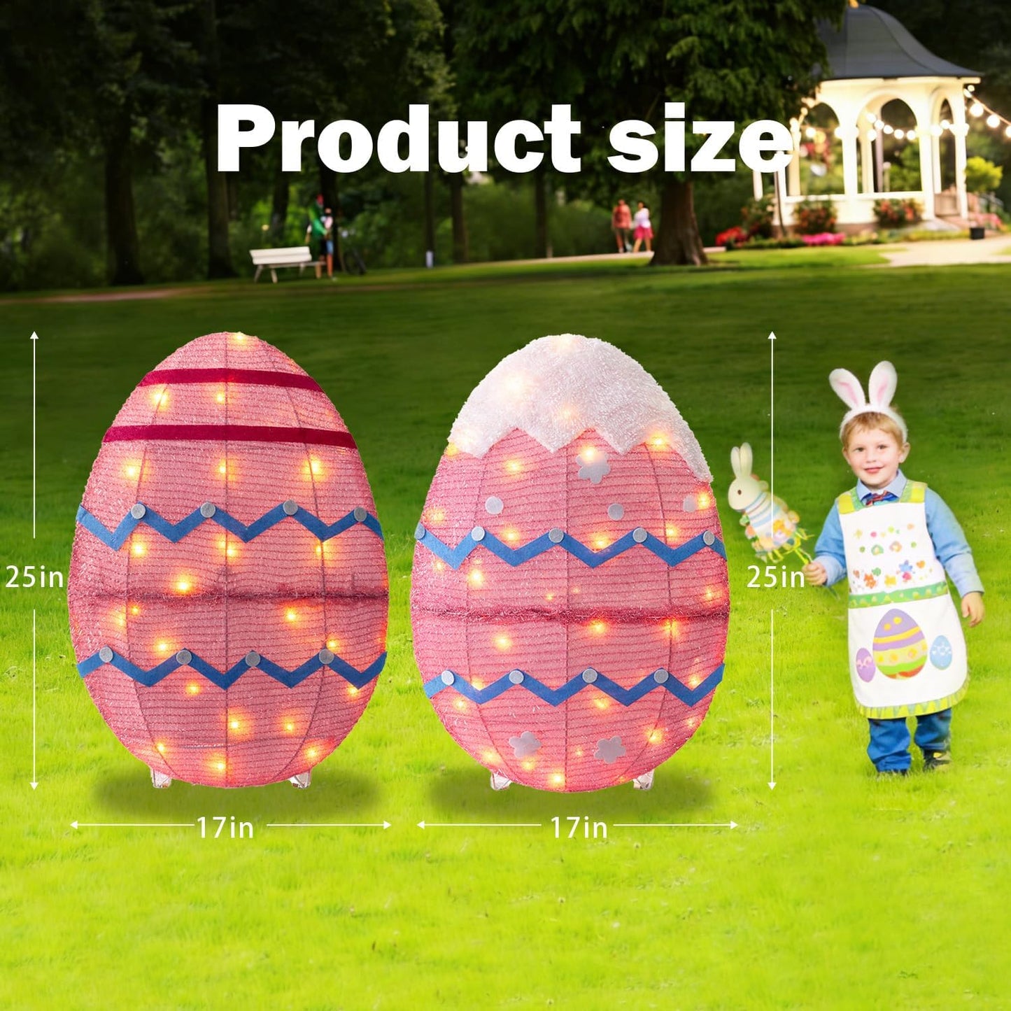 Skiennix Outdoor Easter Decorations - Set of 2 Lighted Metal Eggs | 34 Inch LED Lights for Lawn & Garden