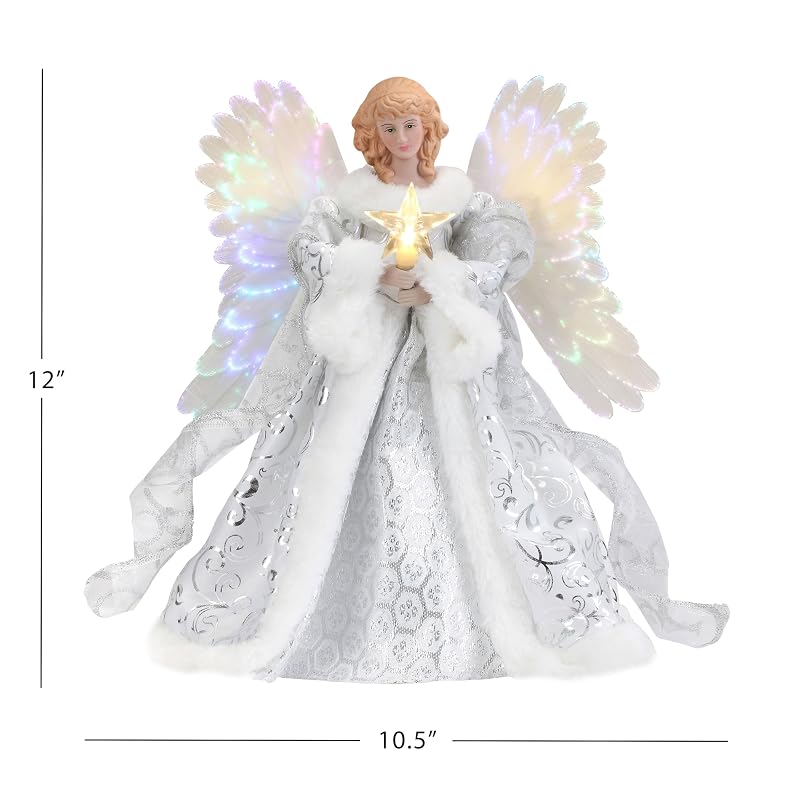 Mr. Christmas Fiber Optic White Angel Tree Topper - 10ft Cord, Christmas Decoration