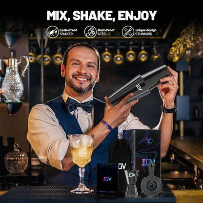IOV Boston Cocktail Shaker Bar Set, Bartender Kit Drink Mixer Set with 18 oz & 28 oz Boston Shakers, Hawthorne Strainer, Double Jigger, Bar Tool Kit and Recipe Booklet - Black