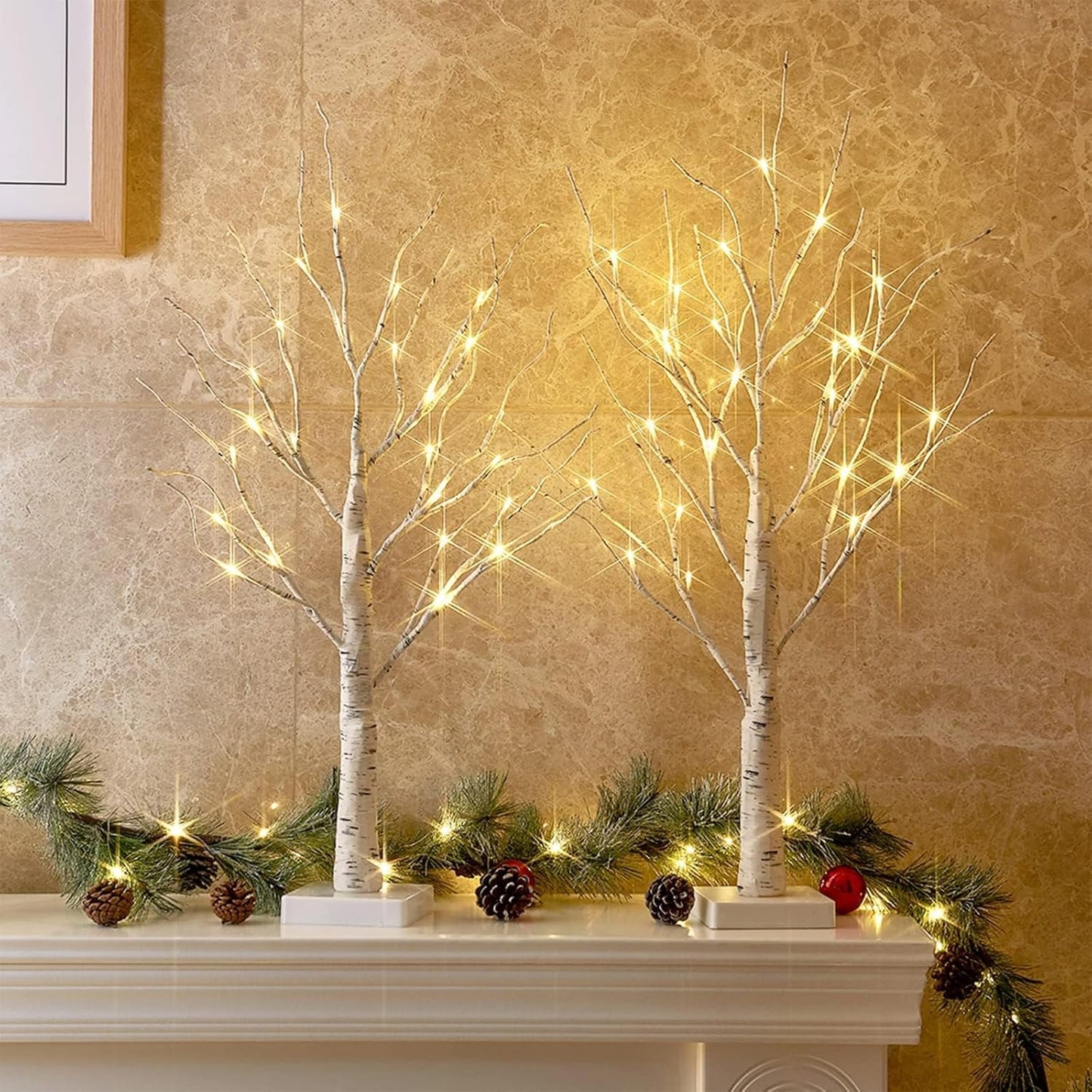 PEIDUO 2FT Birch Tree LED Light Decoration - Warm White Easter Table Lamp | Battery Powered, Timer (2PK)