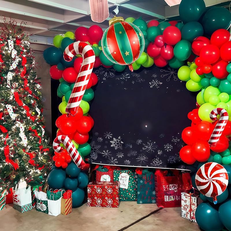 Christmas Balloon Arch Kit 117pc Candy Cane Red & Green Party Decoration, Includes Arch Accessories