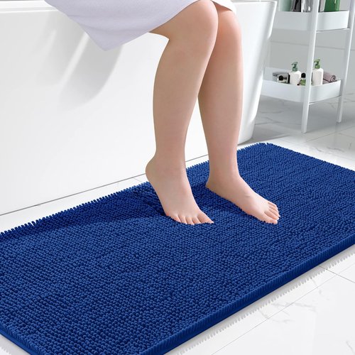 OLANLY Bathroom Rugs 45x27, Extra Soft Absorbent Chenille Bath Rugs, Rubber Backing Quick Dry, Machine Washable Bath Mats for Bathroom Floor, Tub and Shower, Home Decor Accessories, Royal Blue