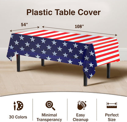 Party Solids Patriotic Rectangular Tablecloth - 54x108 Inch, 24-Pack for Festive Celebrations