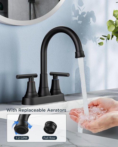 FORIOUS Matte Black Bathroom Faucet - 4-Inch Centerset Design with Pop-Up Drain & 360° Spout