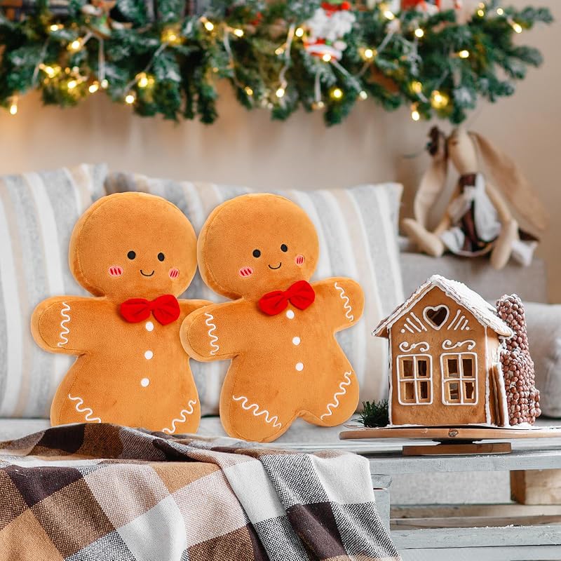Christmas Gingerbread Throw Pillows Set of 2 – Soft Plush 15.7 in Decor for Sofa