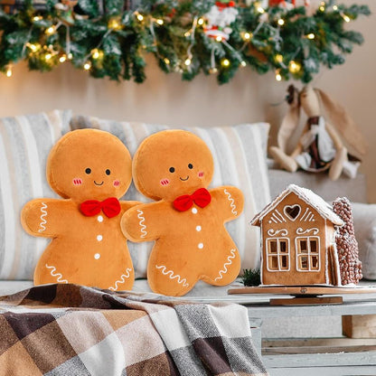 Christmas Gingerbread Throw Pillows Set of 2 – Soft Plush 15.7 in Decor for Sofa