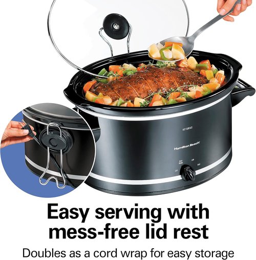 Hamilton Beach Slow Cooker - 8-Quart Capacity with 3 Cooking Settings & Dishwasher-Safe Stoneware, Black