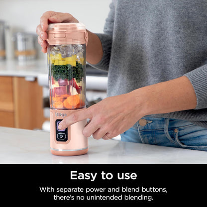 Ninja BC155PS Portable Blender - Cordless Personal Blender for Shakes & Smoothies | 18oz, BPA Free, Rechargeable, Leakproof Lid, Peach & Stone