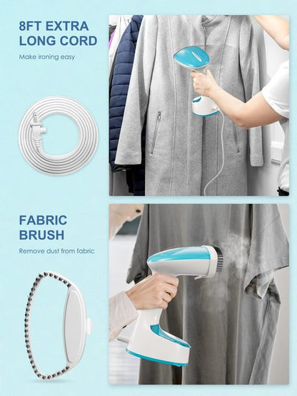 Reemix Steamer for Clothes, Folding Handheld Design Garment Wrinkles Remover, 20g/min Strong Penetrating Steam, 25-Sec Fast Heat-up, for Home, Office and Travel (Crystal Blue)
