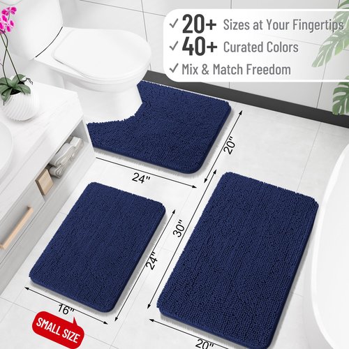 OLANLY Bathroom Rugs 47x32, Extra Soft Absorbent Chenille Bath Rugs, Rubber Backing Quick Dry, Machine Washable Bath Mats for Bathroom Floor, Tub and Shower, Home Decor Accessories, Twilight Sapphire