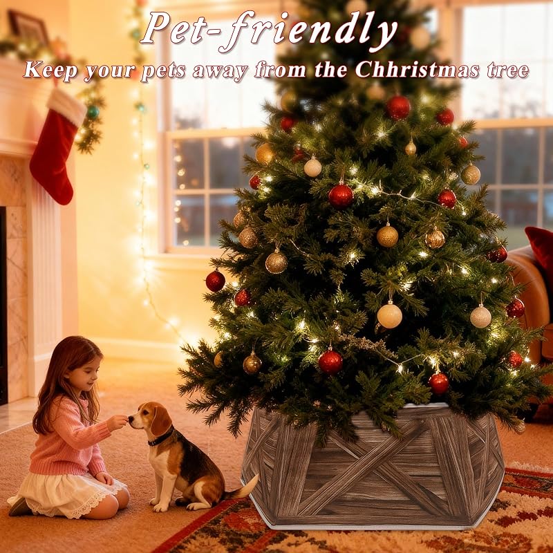 31 Inch Christmas Tree Collar - Hexagon Fabric Stand Cover (OurWarm) - Reversible Brown/Gray
