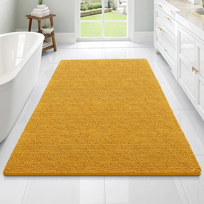 OLANLY Bathroom Rugs 70x46, Extra Soft Absorbent Chenille Bath Rugs, Rubber Backing Quick Dry, Machine Washable Bath Mats for Bathroom Floor, Tub and Shower, Home Decor Accessories, Golden Yellow