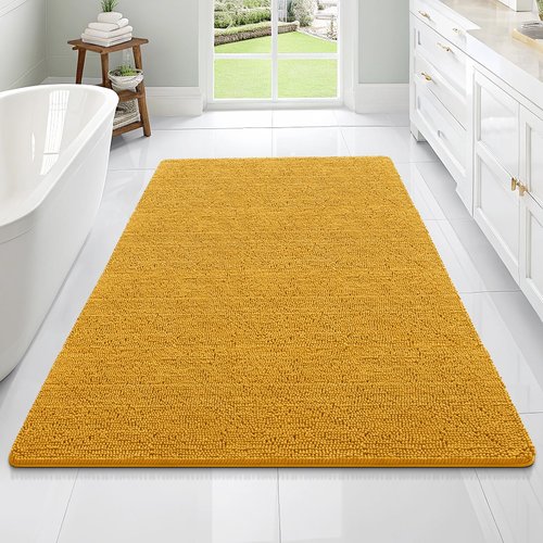 OLANLY Bathroom Rugs 70x46, Extra Soft Absorbent Chenille Bath Rugs, Rubber Backing Quick Dry, Machine Washable Bath Mats for Bathroom Floor, Tub and Shower, Home Decor Accessories, Golden Yellow