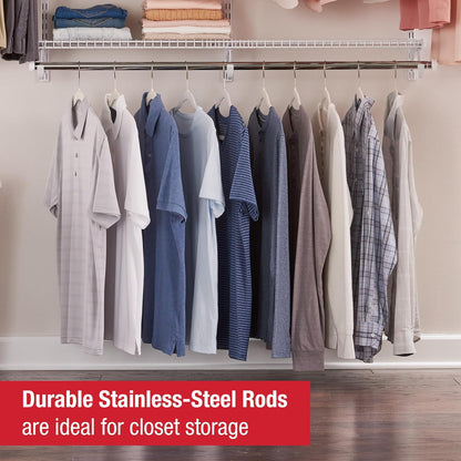Rubbermaid Configurations Custom Closet Kit - Adjustable 4-8 Ft. Metal Wire Shelving | White Finish for Home Organization