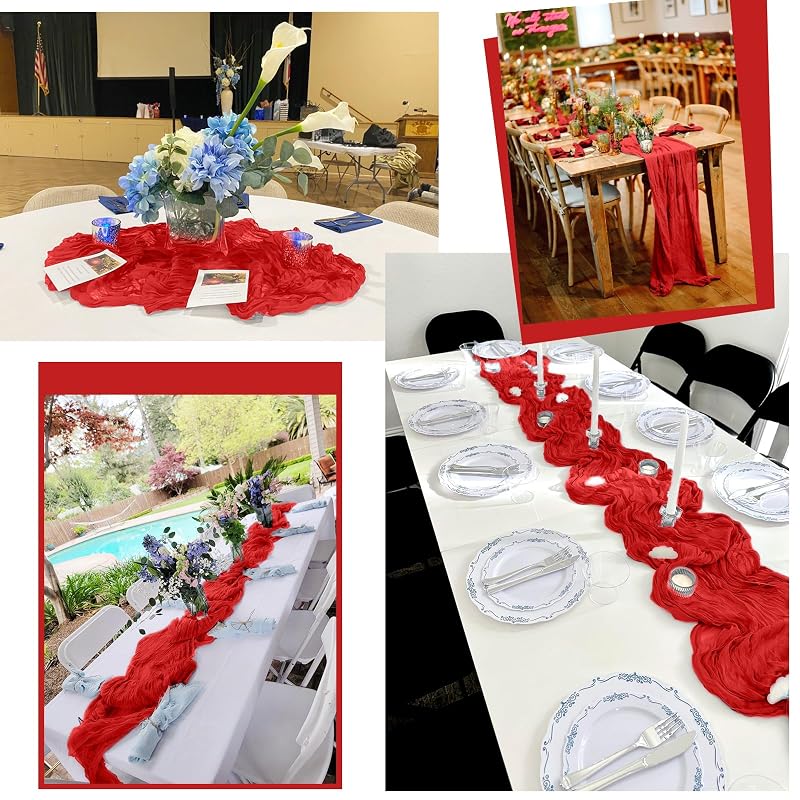 15 Pack Red Cheesecloth Table Runner 17 x 108 in - Rustic Wedding Party Decor (Variation: Red+15 Pack)