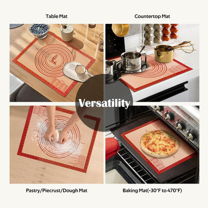 Skiennix Extra Thick Silicone Baking Mat - Large Non-Stick Pastry Mat with Measurements (16" x 24", Red)