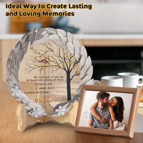 10 Year Tin Anniversary Wedding Gifts Crystal Plate with Gold Leaf Wreath - 10th Anniversary Wedding Gifts for Parents Couple - 10th Wedding Anniversary Unique Gift Ideas - Cardinal Style